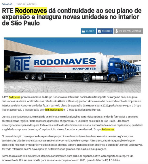 RTE Rodonaves dá continuidade ao seu plano de expansão e inaugura novas