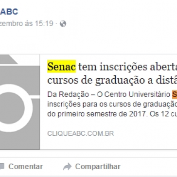 Senac tem inscrição aberta para 12 cursos de graduação a distância – Clique ABC