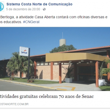 Atividades gratuitas celebram 70 anos de Senac – Costa Norte