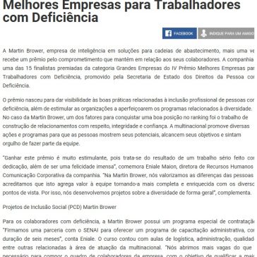 Martin Brower é destaque no IV Prêmio Melhores Empresas para Trabalhadores com Deficiência – LogWeb