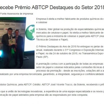 Solenis recebe Prêmio ABTCP Destaques do Setor 2018 – Revista TAE