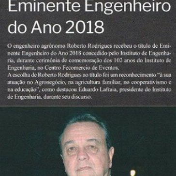 Roberto Rodrigues recebe título de Eminente Engenheiro do Ano 2018- Revista do Café