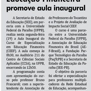 Educação Financeira promove aula inaugural- A União