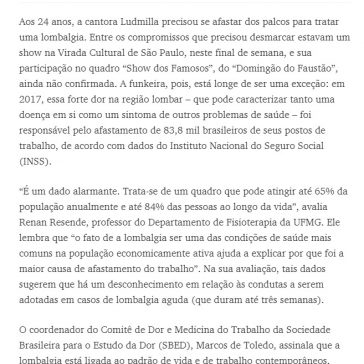 Lombalgia: doença de Ludmilla é principal causa de afastamento do trabalho- O Tempo