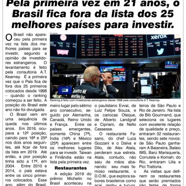 Pela primeira vez em 21 anos, o Brasil fica fora da lista dos 25  melhores países para investir- O Sul