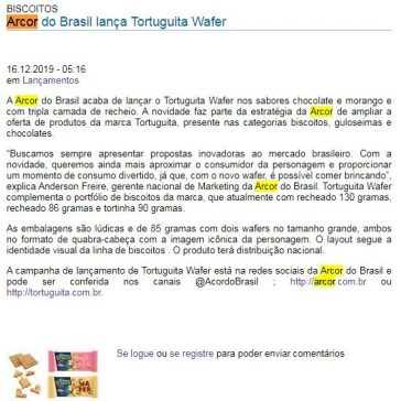 Arcor do Brasil lança Tortuguita Wafer – Brasil Alimentos