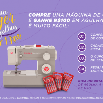 Campanha da Singer presenteia consumidores com R$100 em agulhas