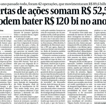 Ofertas de ações somam R$ 52,5 bi e podem bater R$ 120 bi no ano – Valor Econômico