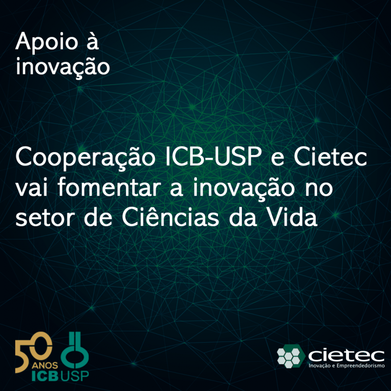 O Centro de Inovação, Tecnologia e Empreendedorismo (Cietec) e o Instituto de Ciências Biomédicas da Universidade de São Paulo (ICB-USP) firmaram um Termo de Cooperação para fomentar a inovação na área de Ciências da Vida. O acordo entre as instituições tem a chancela da Agência USP de Inovação (AUSPIN), dedicada a promover o empreendedorismo e a inovação de base tecnológica na Universidade. A parceria foi apresentada por Thiago Velloso, CEO do Cietec, e pelo diretor do ICB-USP, Luís Carlos de Souza Ferreira, na última reunião da Congregação do ICB-USP, realizada nesta quarta-feira (30/6).    “Eu fico realmente feliz em ver a importante contribuição do ICB para o avanço da ciência e do empreendedorismo científico no Brasil. O instituto é hoje o principal berçário de ideias que têm se convertido em empresas de sucesso no nosso país. Temos orgulho em auxiliar, ainda mais, o desenvolvimento desses empreendimentos aqui no Cietec”, afirmou Velloso.    O Termo de Cooperação tem como objetivo identificar projetos de inovação tecnológica com potencial de desenvolvimento por startups, incentivar o intercâmbio entre empreendedores, pesquisadores e laboratórios, além de criar condições para que empresas inovadoras oriundas do ICB-USP atuem em parceria científica e tecnológica com laboratórios e pesquisadores do Instituto.   “Com o acordo, as nossas instituições vão se unir para construir e dinamizar a base de empresas do ICB, com o objetivo de converter esse conhecimento em produtos e serviços de inovação para beneficiar a sociedade como um todo”, reforçou Ferreira. 