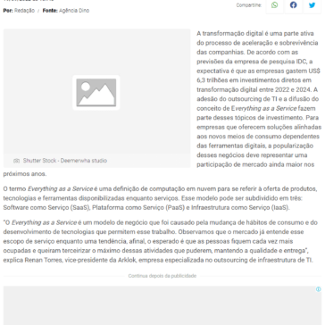 Everything as a Service: empresas devem investir US$ 6,3 trilhões em inovação – 19/09/2022