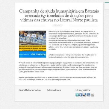 Campanha de ajuda humanitária em Batatais arrecada 6,7 toneladas de doações para vítimas das chuvas no Litoral Norte paulista – Prefeitura da Estância Turística de Batatais