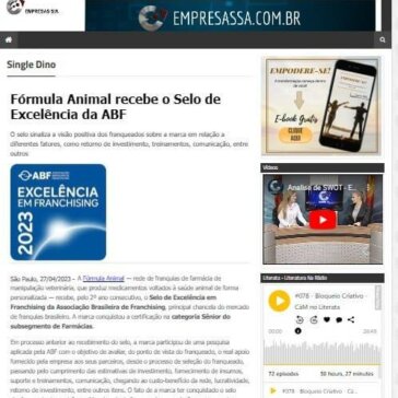 Fórmula Animal recebe o Selo de Excelência da ABF – Empresas S/A