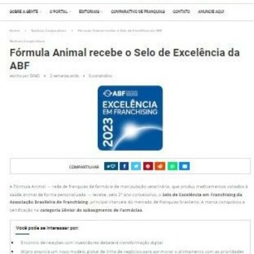 Fórmula Animal recebe o Selo de Excelência da ABF – Negócio & Franquia