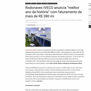 Rodonaves IVECO anuncia “melhor ano da história” com faturamento de mais de R$ 380 mi – Frota & Cia