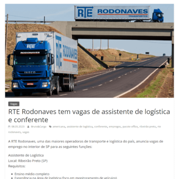 RTE Rodonaves tem vagas de assistente de logística e conferente – Bruto e Carga