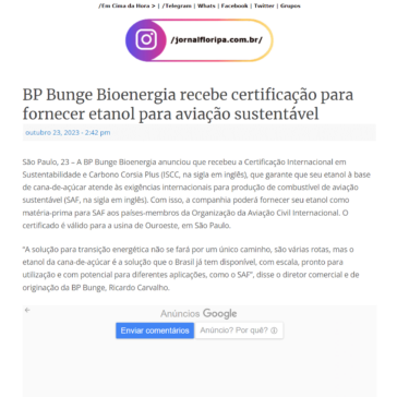 BP Bunge Bioenergia recebe certificação para fornecer etanol para aviação sustentável – Jornal Floripa Online