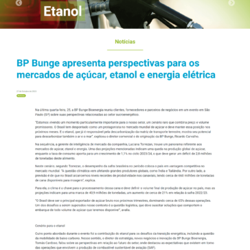 BP Bunge apresenta perspectivas para os mercados de açúcar, etanol e energia elétrica – Portal Siamig