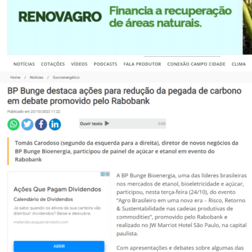 BP Bunge destaca ações para redução da pegada de carbono em debate promovido pelo Rabobank – Notícias Agrícolas