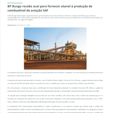 BP Bunge recebe aval para fornecer etanol à produção de combustível de aviação SAF – Portal do Agronegócio Online