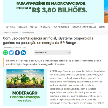 Com uso de inteligência artificial, iSystems proporciona ganhos na produção de energia da BP Bunge – Notícias Agrícolas