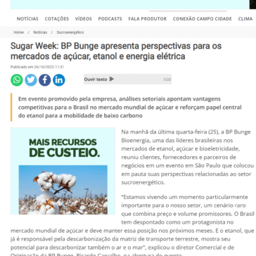 Sugar Week: BP Bunge apresenta perspectivas para os mercados de açúcar, etanol e energia elétrica – Notícias Agrícolas